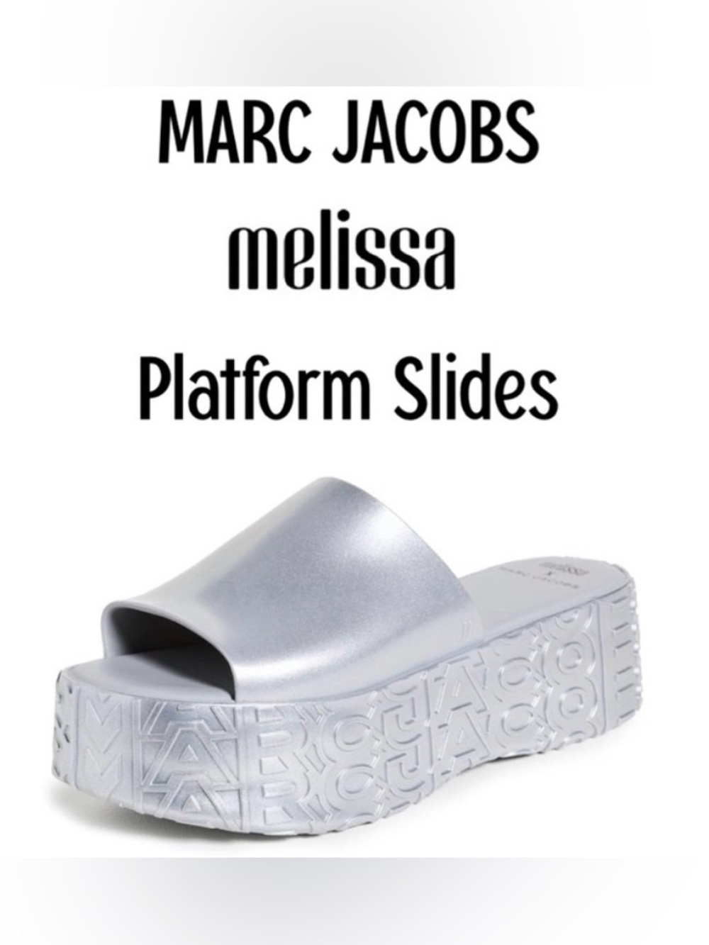 🩶 Melissa x Marc Jacobs Women's Becky Silver Metallic Platform 10 🩶